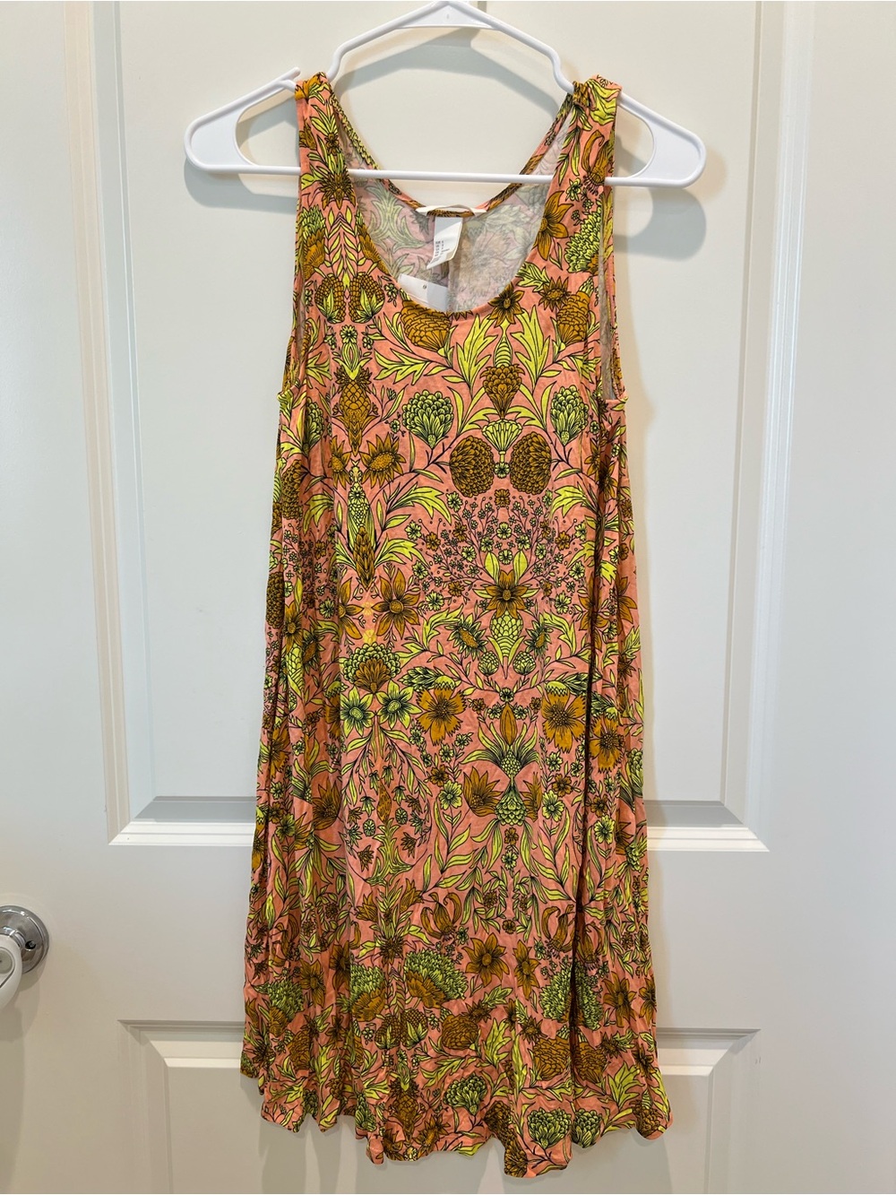 H&M Pink Floral-Print Midi Dress with Green and Yellow Accents